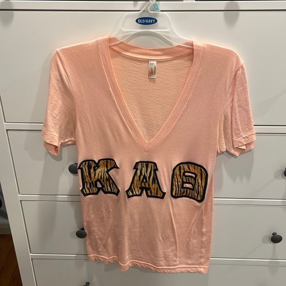 Kappa alpha theta letter shirt. XS deep v-neck. Peach with tiger letters. - Picture 1 of 1